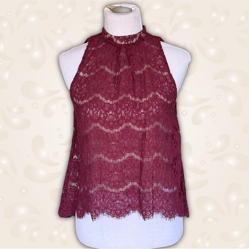 Love, Fire Elegant Lined Lace Halter Top - Burgundy Sz S/P